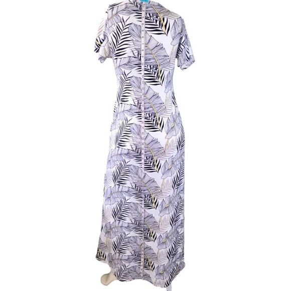 Lularoe Maria Dress Maxi White Black Palms Tropic Hawaiian - Picture 2 of 9